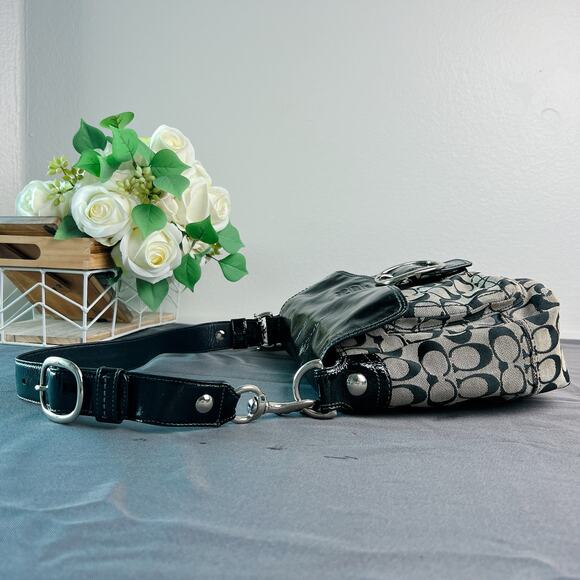 COACH Bleeker 12562 Shoulder Bag Black Patent Leather/Signature Canvas Medium - Picture 9 of 12